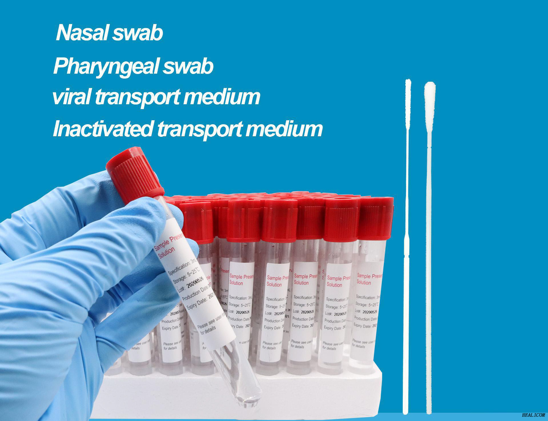 Kits d'écouvillons d'échantillonnage de virus jetables Virus Utm Kits de test d'échantillonnage viral de supports de tube de transport universels avec écouvillon nasal